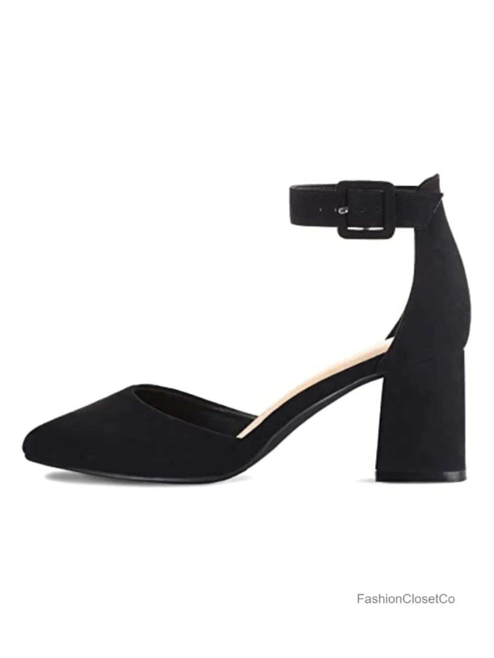 Women's Pointed Toe Pumps Ankle Strap Chunky Block Heel Dress Shoes